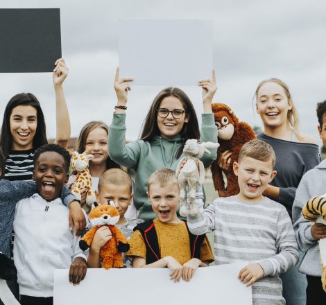 Group of kids caring about animal rights